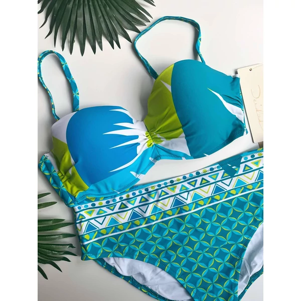 Deidad türkiz-sárga mintás bandeau bikini