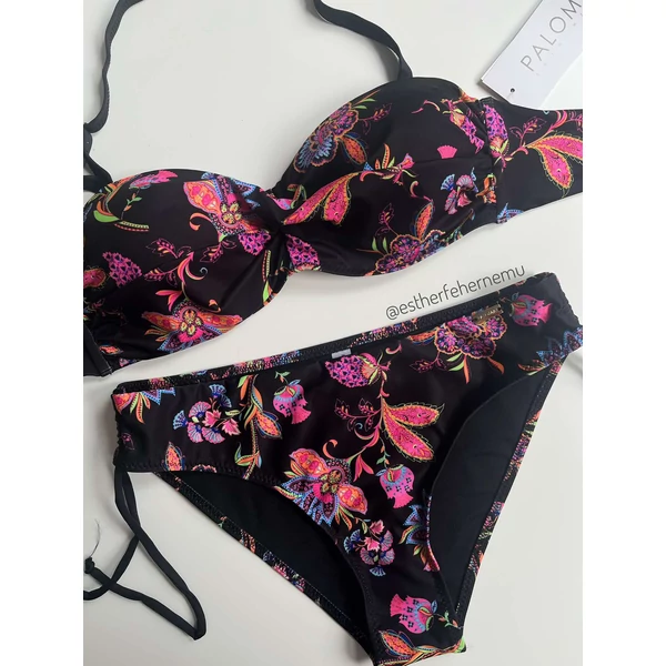 Paloma 25 bandeau bikini 922 - fekete-pink virágos