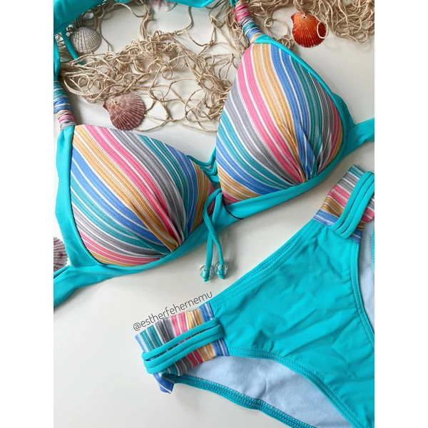 Pyramid Capri bikini - türkiz csíkos