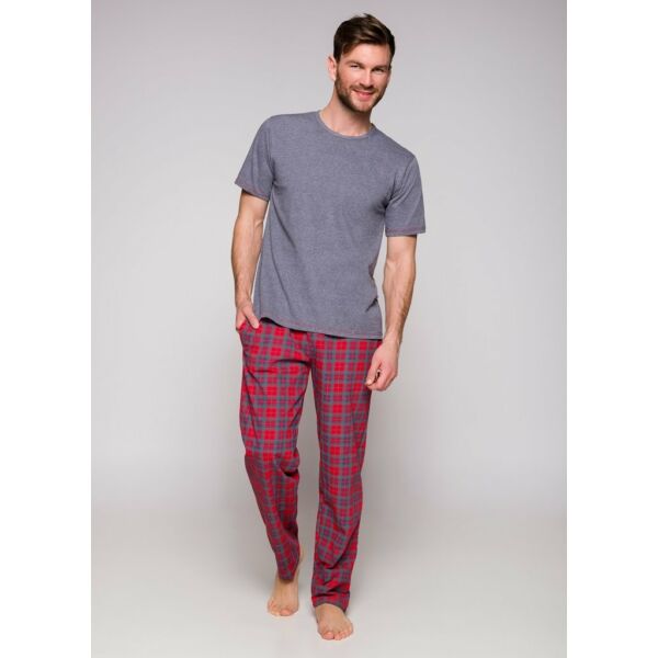 Taro Jeremi férfi pizsama - szürke-piros kockás